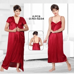 Soft Silky Satin Nighty With Robe 2 Pcs Set