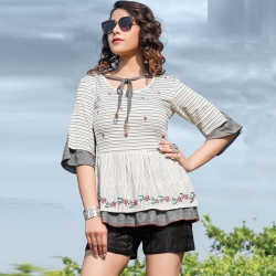 Floral Embroidered Layered Short Kurti Top