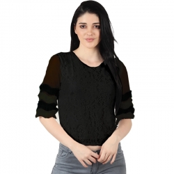 Women Round Neck Floral Lace Top