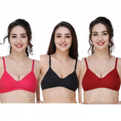 Hosiery Solid Plain Non Padded Seamless Moulded Bra Pack of 3