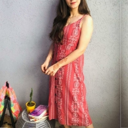 Floral Print A-Line Sleeveless Khadi Pure Cotton Dress 