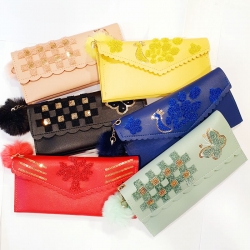 Sequins Zipper Puff Ball PU Leather Clutch Wallet Pack of 6