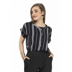 Fashion Rayon Striped Curved Hem Top