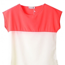 Crew Neck Stitching Short Sleeve Chiffon Top