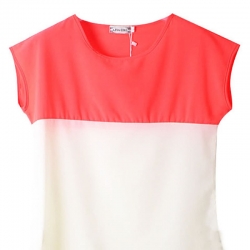 Crew Neck Stitching Short Sleeve Chiffon Top