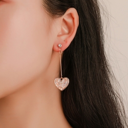 Heart Shape Pink Sequin Long Earrings