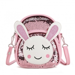 Littledesire Travel Sequins Glitter Rabbit Shoulder Backpack - 7 inch