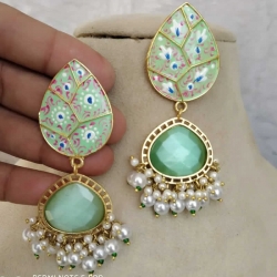 Pearl Leaf Green Stone Earrings 