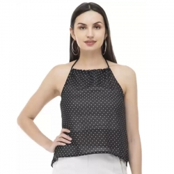 Crepe Polka Dot Sleeveless Halter Neck Top