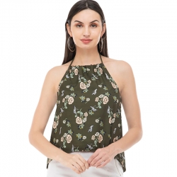 Halter Neck Floral Print Crepe Top