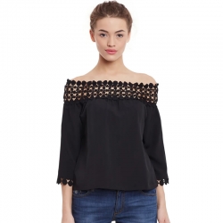 Lace Design Off Shoulder Black Top