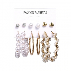 Fashion jewellery Crystal Round Shape Pearl Earrings 6 pcs Set