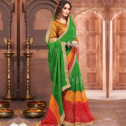 Bandhani Printed Georgette Saree With Blouse