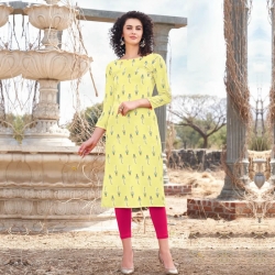 Print Boat Neck Straight Yellow Kurta