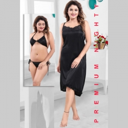 Soft Silky Satin Nighty 3 Pcs Set