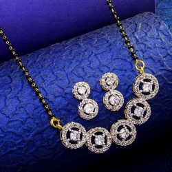 American Diamond White Stone Studded Mangalsutra Earrings Set