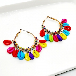 Shell Colorful Circle Wire Hoop Earrings 