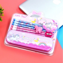 Stationary Kit Storage Metal Pencil Box Eraser Sharpener Set for kids