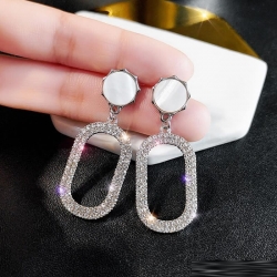 925 Silver Oval Crystal Rhinestone Party Wear Earrings 