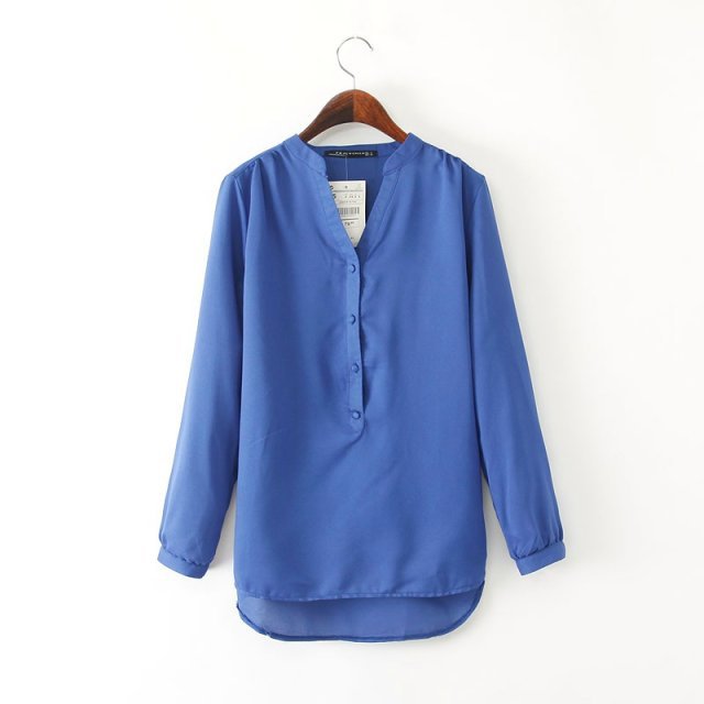 Mandarin Collar Casual Blue Shirt, Western Wear, Tops Free Delivery India.
