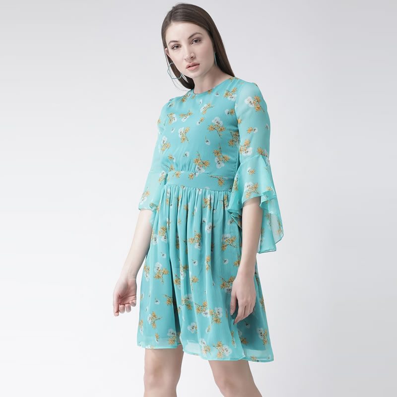 Floral Printed Bell Sleeve Flare Dress , Western Wear, Dresses Free ...