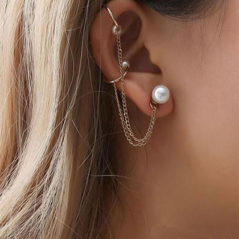 Tassel Chain Imitation Pearl Punk Style Ear Cuff Clip Earrings 1 pc 1 Ear,  Jewellery, Earrings  Drops Free Delivery India.