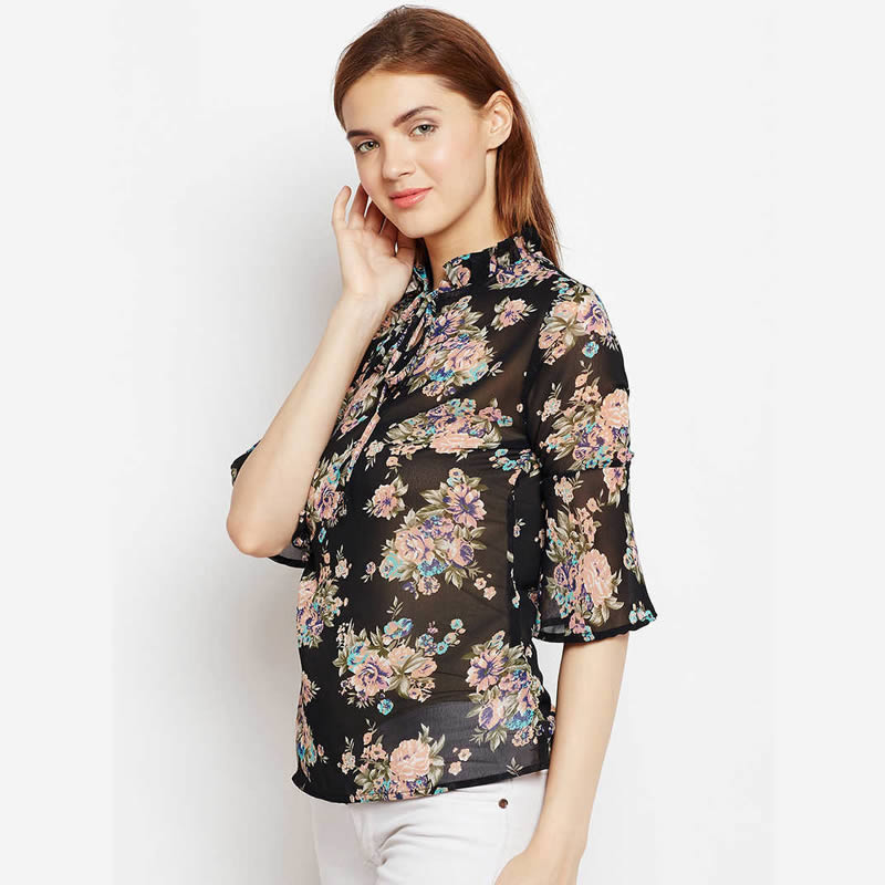 Georgette Floral Printed Women Top, Western Wear, Tops Free Delivery India.