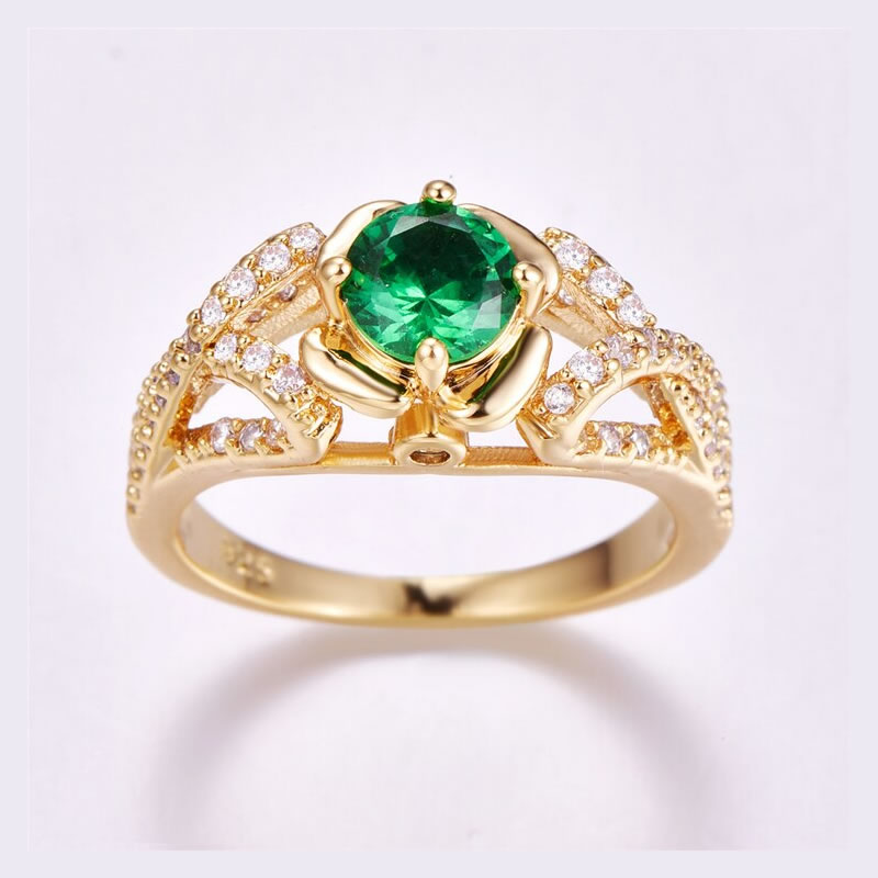 Round Shape Green & White CZ Gold Plated 925 Ring, Jewellery, Rings ...