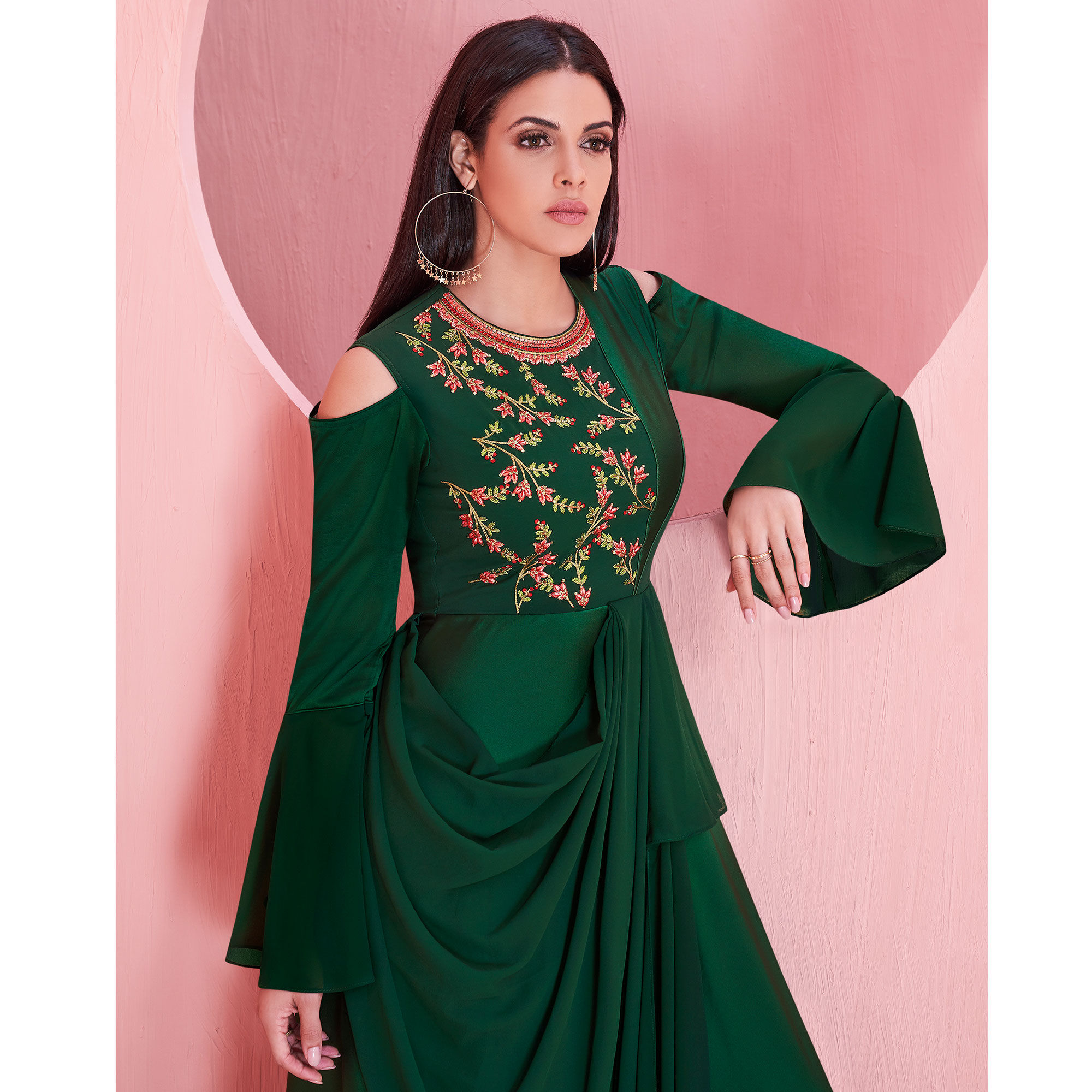 Shoulder cut long frock 2025