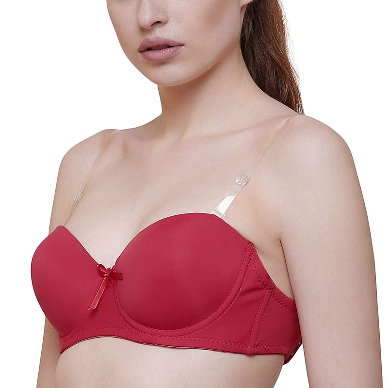 Maroon Solid Transparent Straps Lightly Padded Push-Up Bra