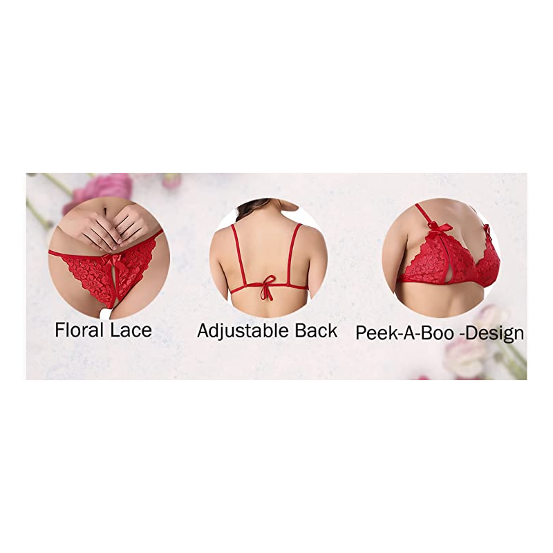 Floral Peek A Boo Design Transparent Bra & Panty Set