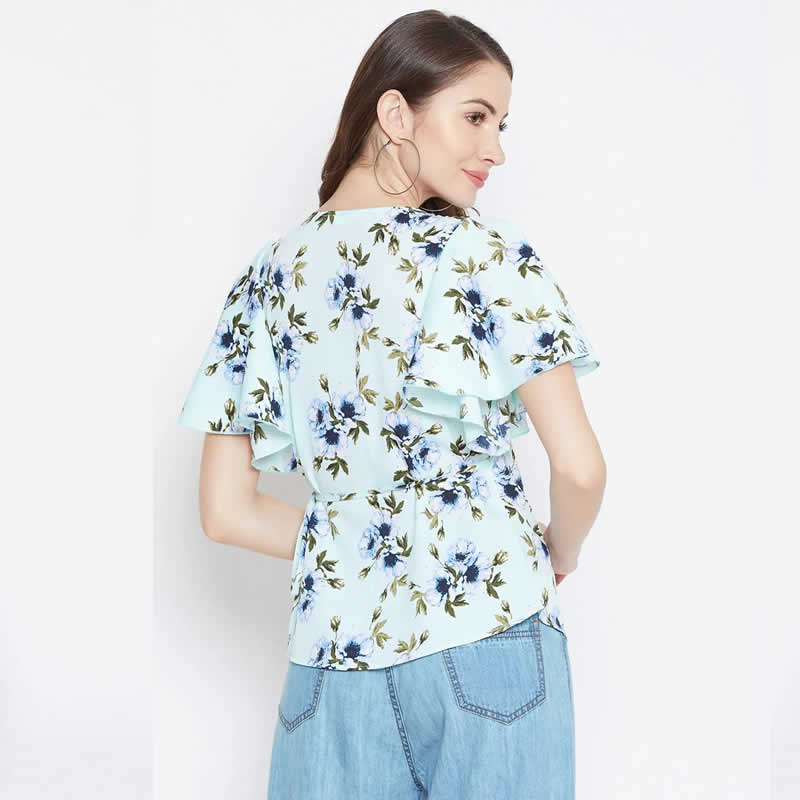 Floral Print Wrap Flared Sleeve Stylish Shrug Top, Western Wear, Tops ...