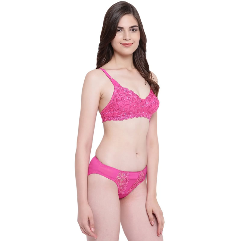 Bridal Lace Bra and Panty Set - Pink and Black 2 Set