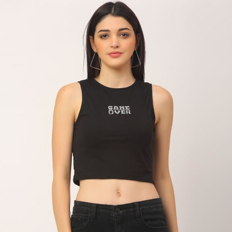 Game Over Cotton Printed Crop Top, Western Wear, T-Shirts Free Delivery ...