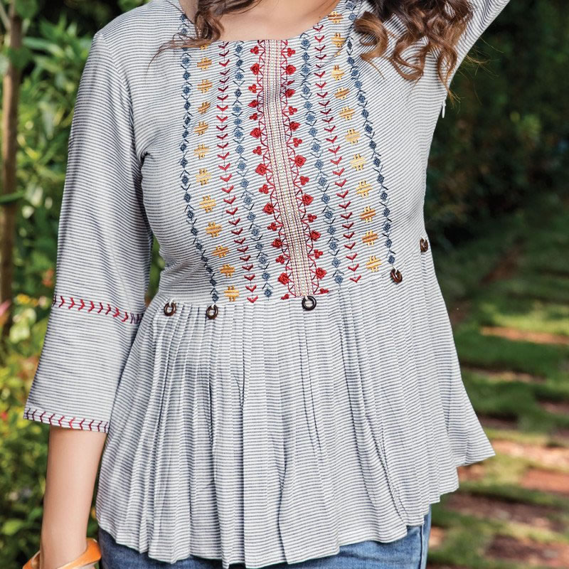 Embroidered Floral Short Kurtis Top Western Wear Tops Free Delivery India