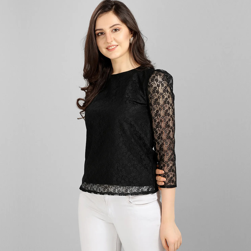 Black Round Neck High Quality Fashion Lace Top , Western Wear, Tops ...