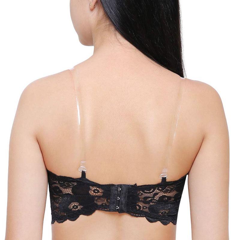 Embroidered Lace Tube Bra Transparent Straps Back Hook